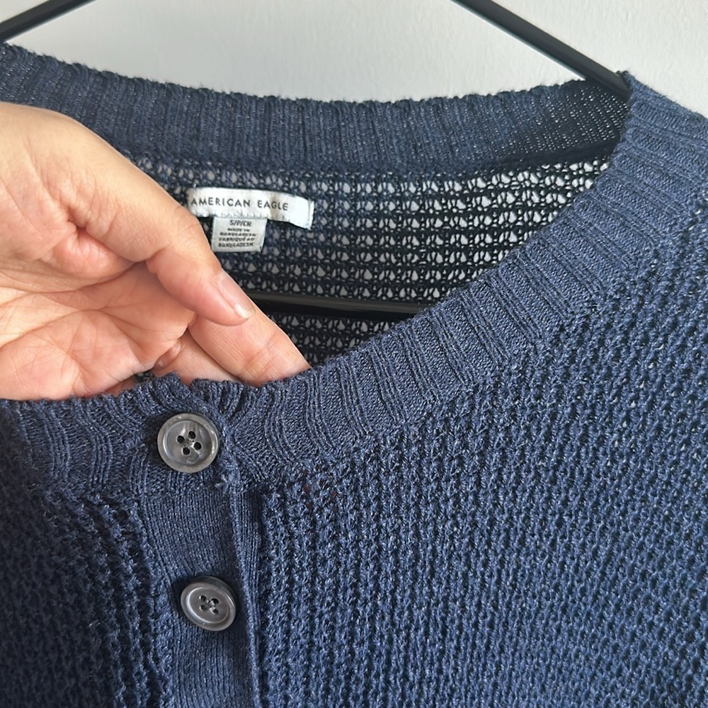 American Eagle Long Sleeve Sweater Shirt Navy Blue Size S - Picture 6 of 6